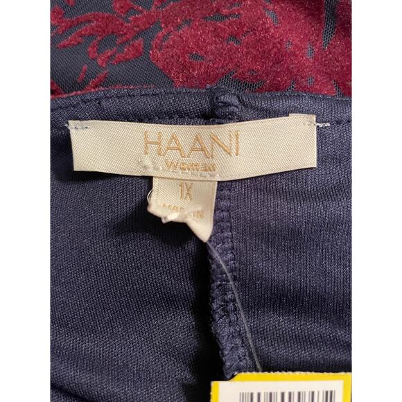 HAANI 1X Wine Flocked Velvet Floral Print Bell Sleeve Hem - Picture 6 of 7